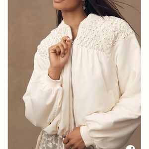 By Anthropologie Smocked Bomber Jacket